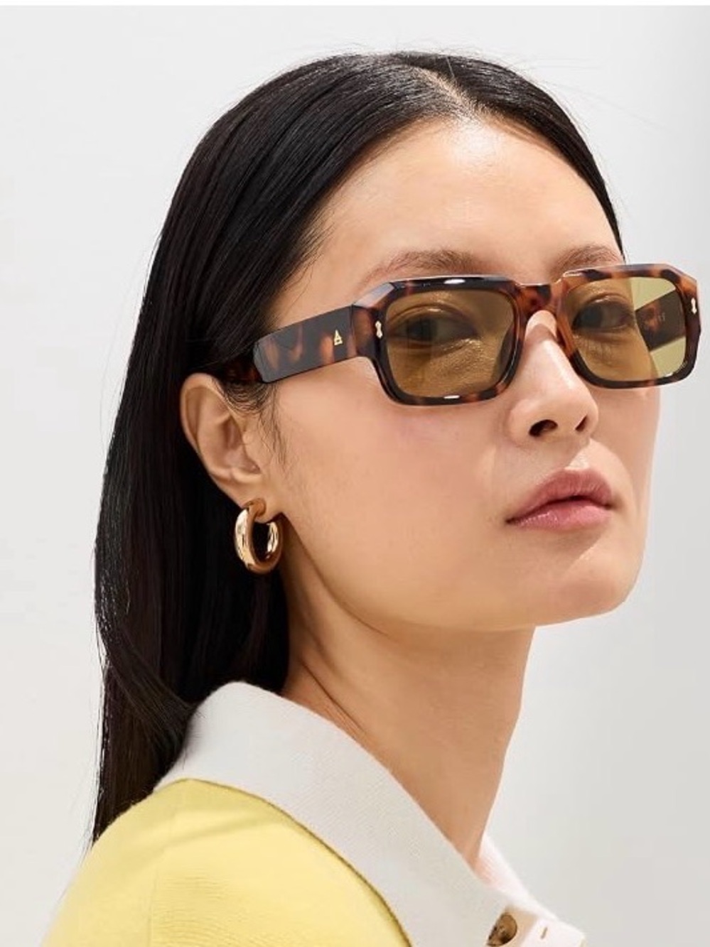 Tortoiseshell Rectangle Sunglasses with Amber Lenses - Women
